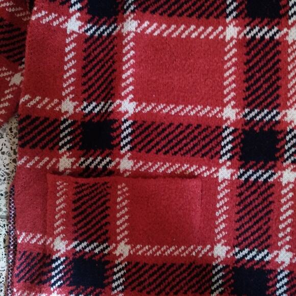 ZARA red black plaid sweater funnel neck with front pockets. Small - Picture 6 of 6